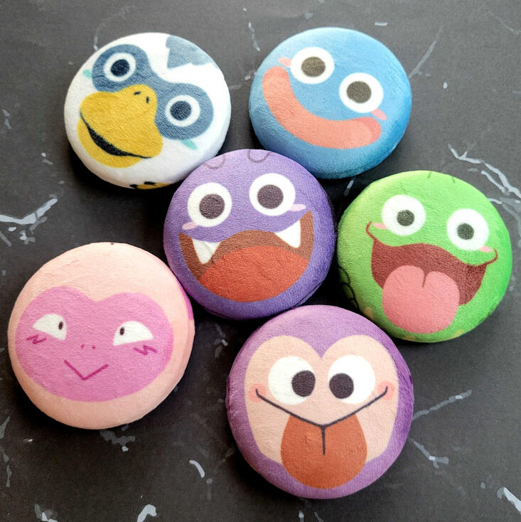 Dragon Quest Minky Button six minky buttons designed to look like six dragon quest monsters; slime platypunk dracky cruelcumber warubou and imp
